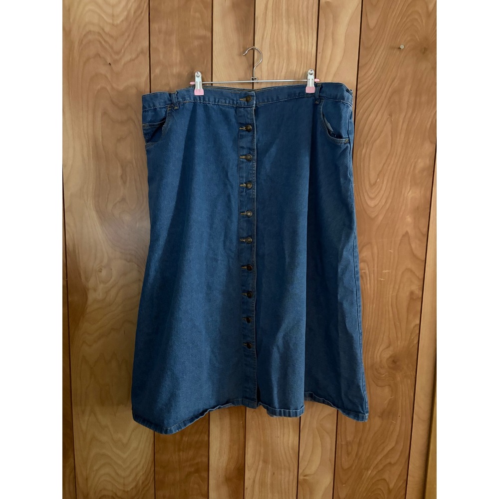 Woman Within‎ Blue Denim Button Front Midi Skirt Plus Size 26W Petite Cotton